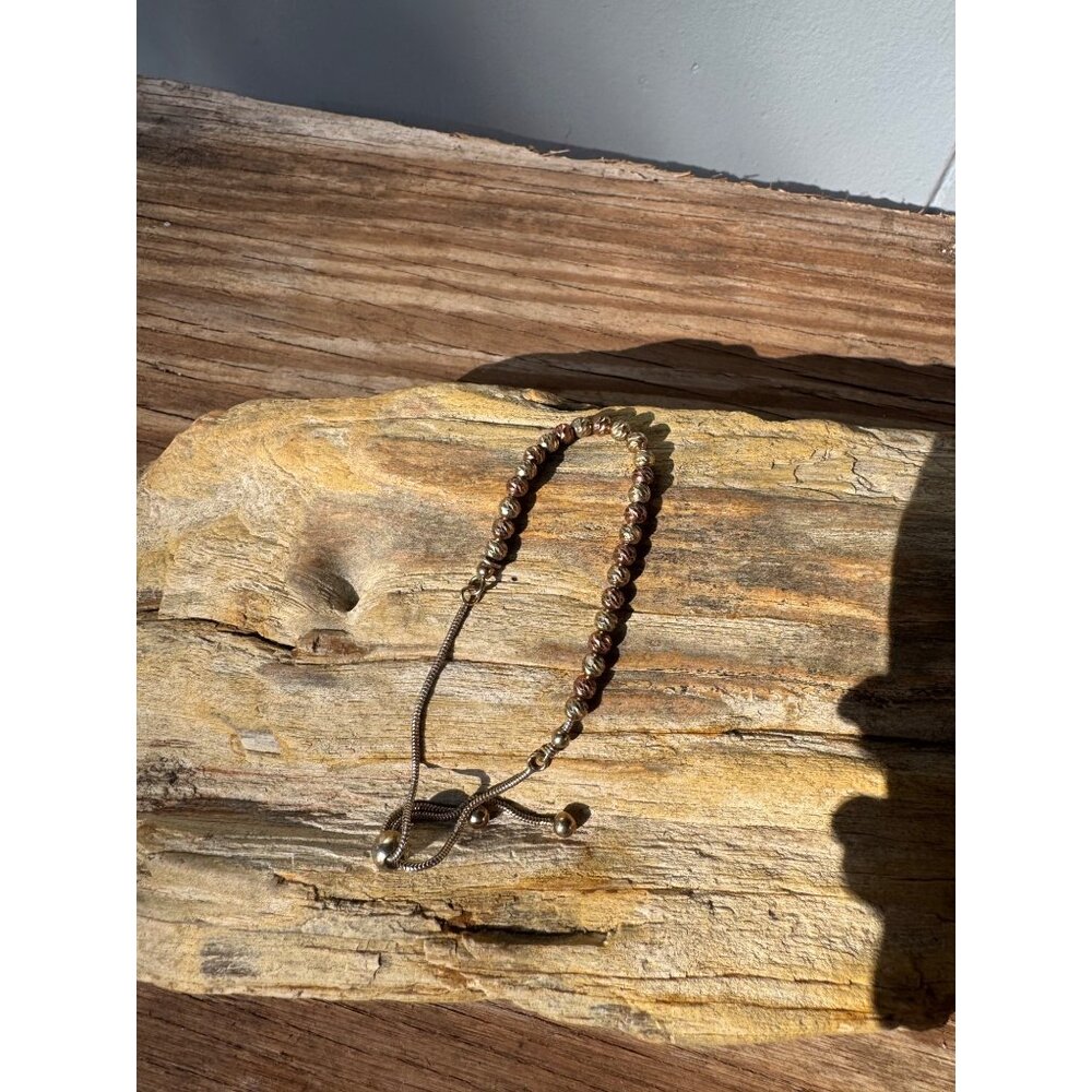 Dyadema Sterling Silver Yellow Rose Gold Gilded Beads Adjustable Anklet Bracelet - Picture 2 of 6